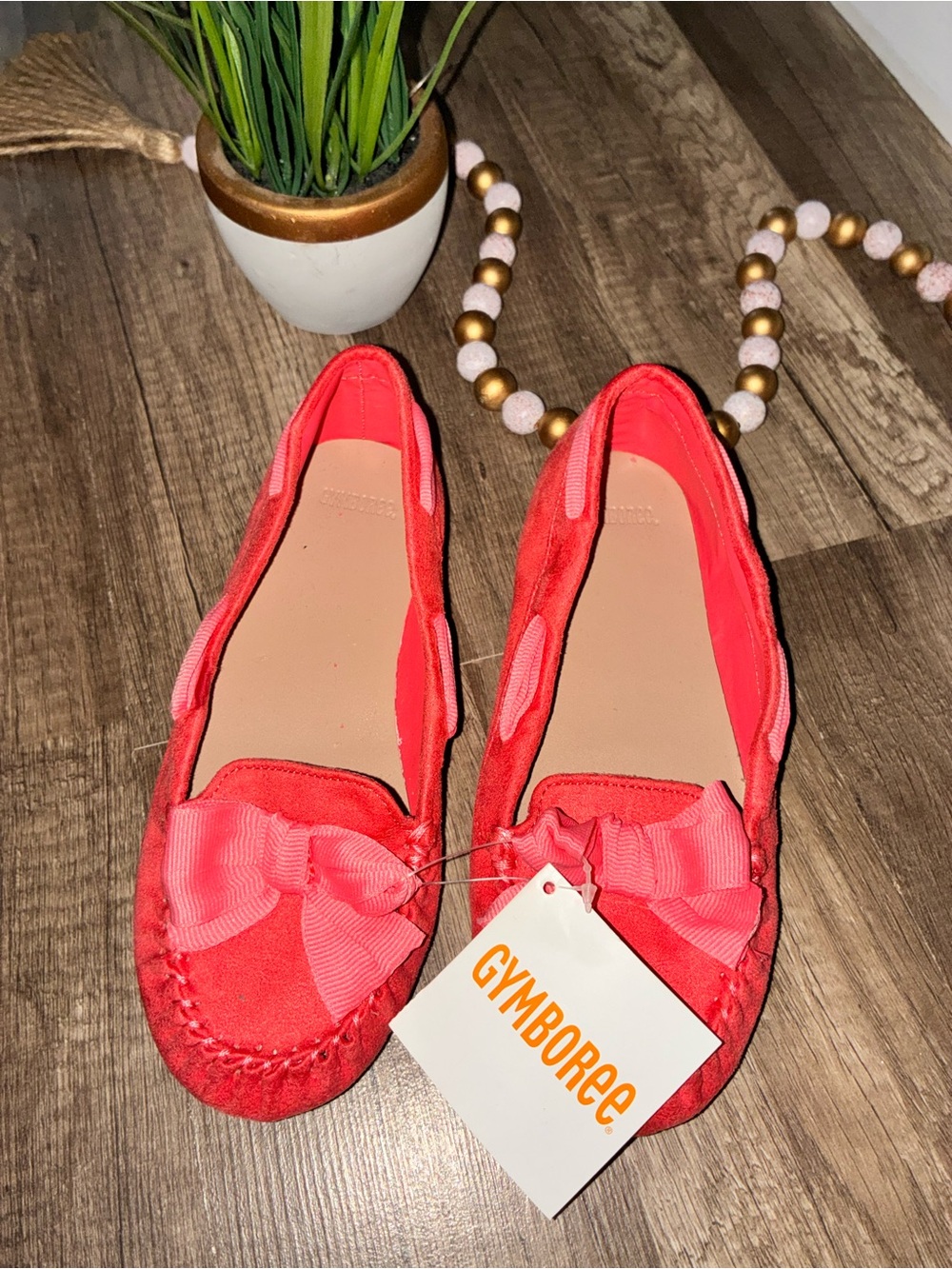 Gymboree Coral Pink Bow Moccasin Flats